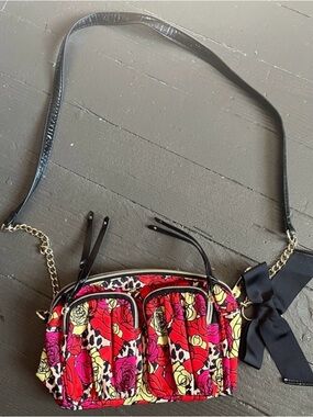 Betsy Johnson floral 💐leopard crossbody purse red black yellow pink 🤩 Glam Punk